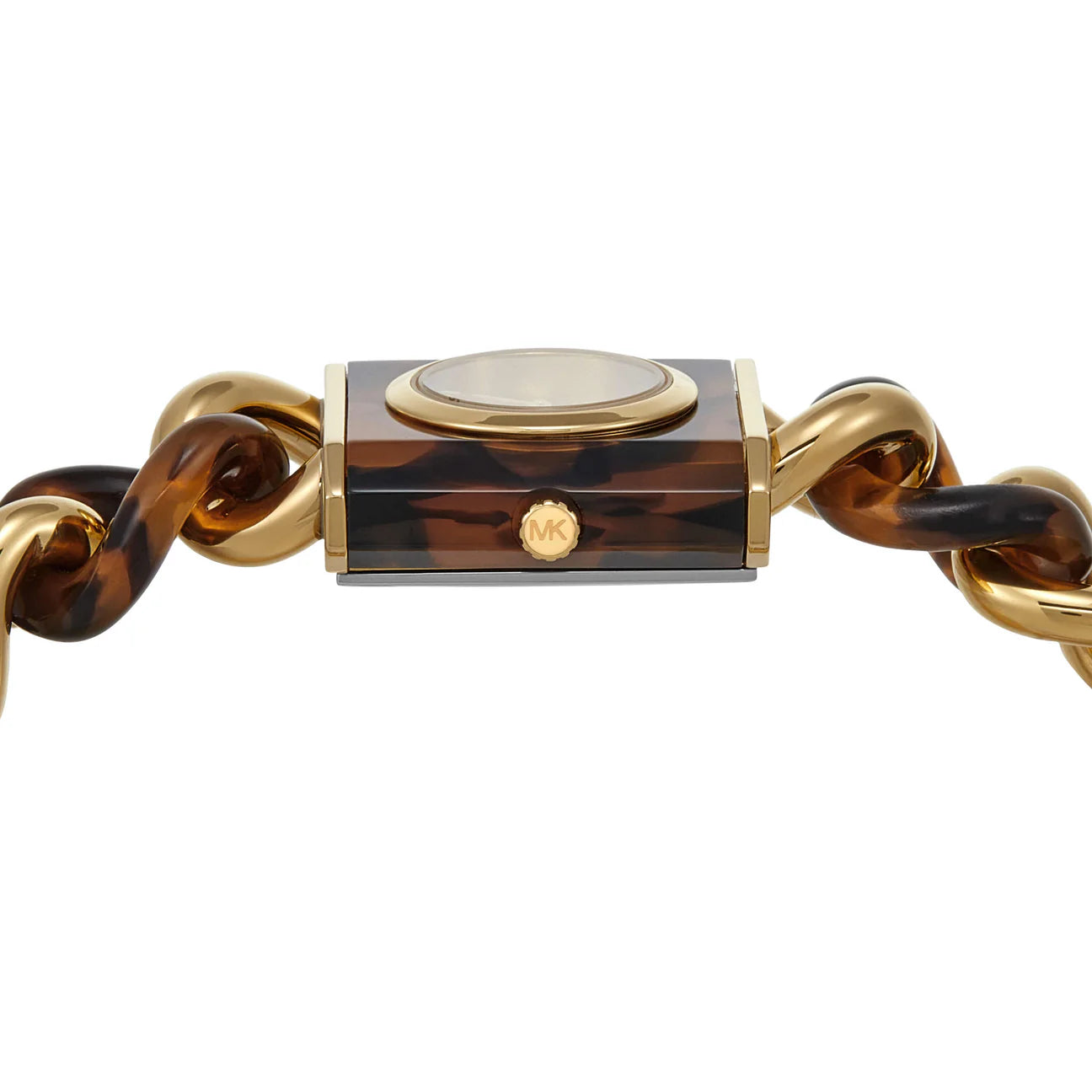 Michael Kors Petite Lock Pavé Gold-Tone and Tortoiseshell Acetate Chain Watch