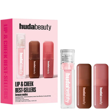 Huda Beauty Lip & Cheek Bronze Nudes Best Sellers Kit Liquid Lipstick