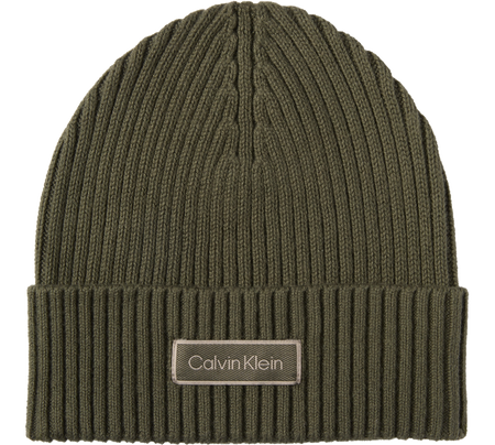 Calvin Klein Patch Chunky Rib Cotton Beanie Hat