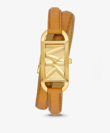 Michael Kors Empire Three-Hand Double Wrap Leather Watch