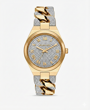 ساعة مايكل كورس Lennox Pavé Gold-Tone Curb-Link