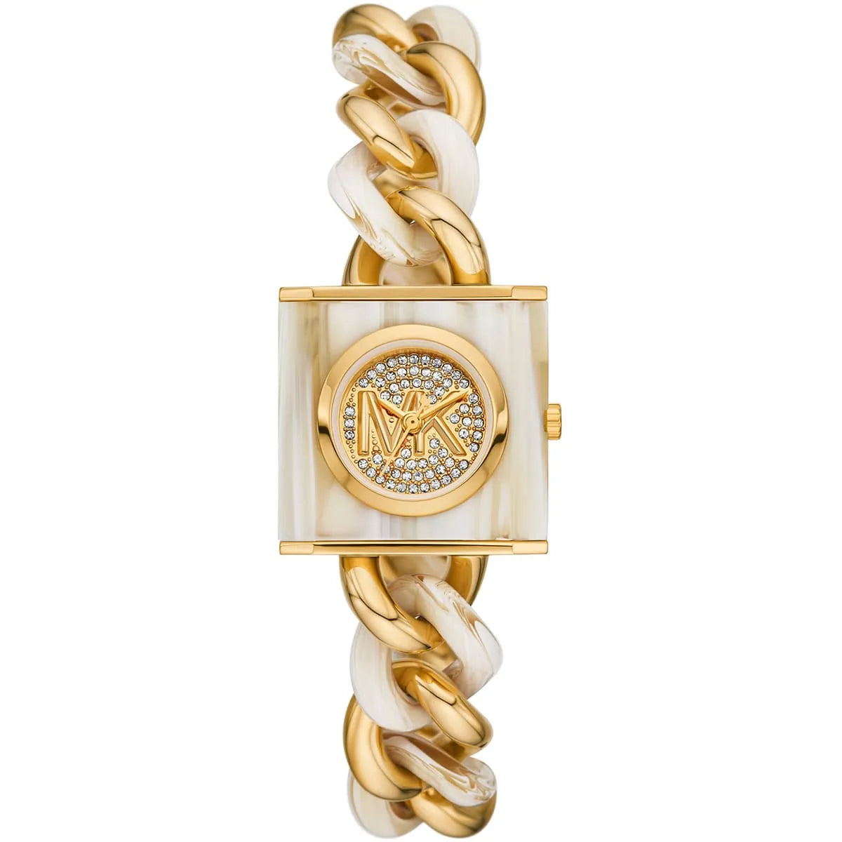Michael Kors Petite Lock Pavé Gold-Tone and Acetate Chain Watch