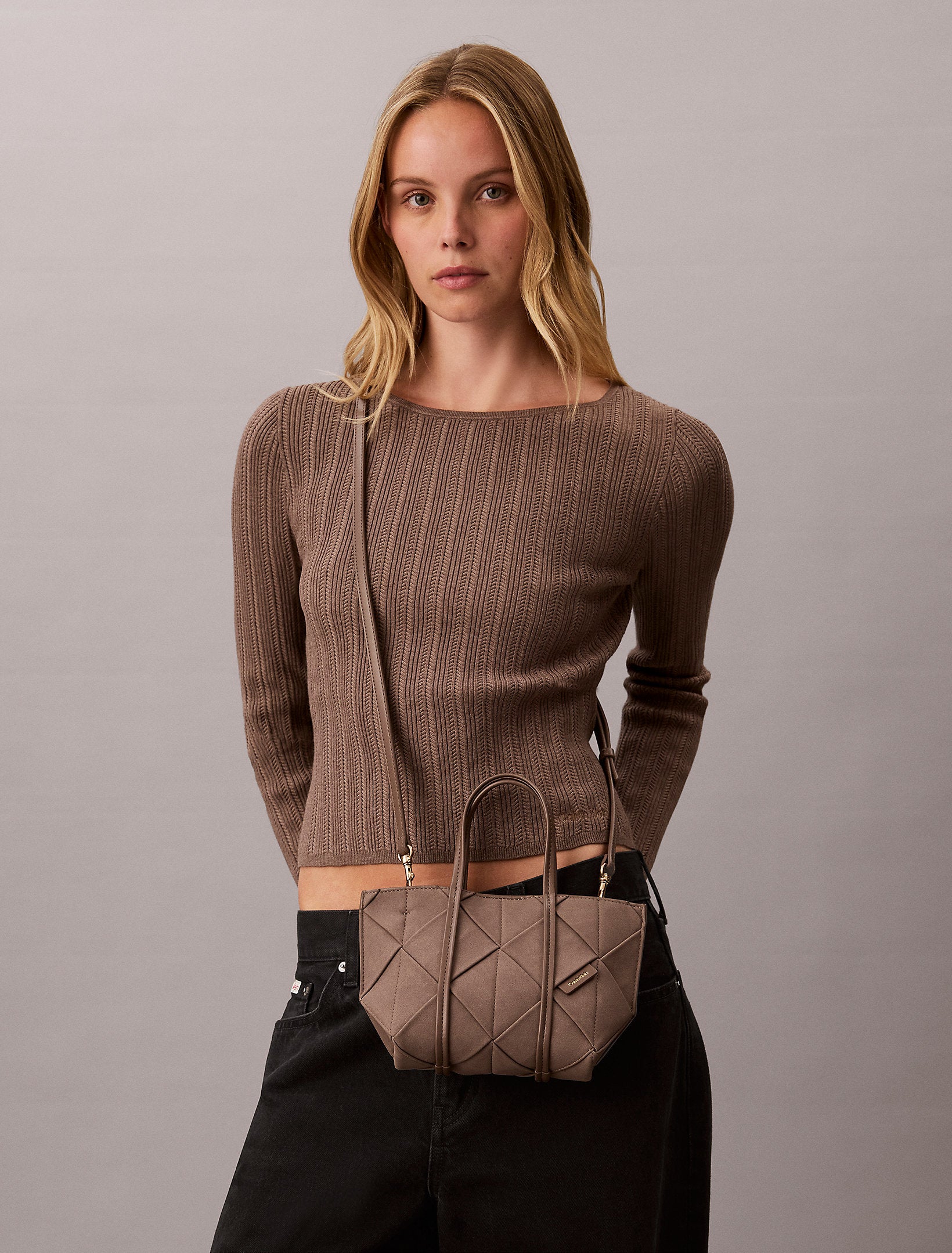حقيبة كالفين كلاين Woven Sueded Mini Tote Crossbody