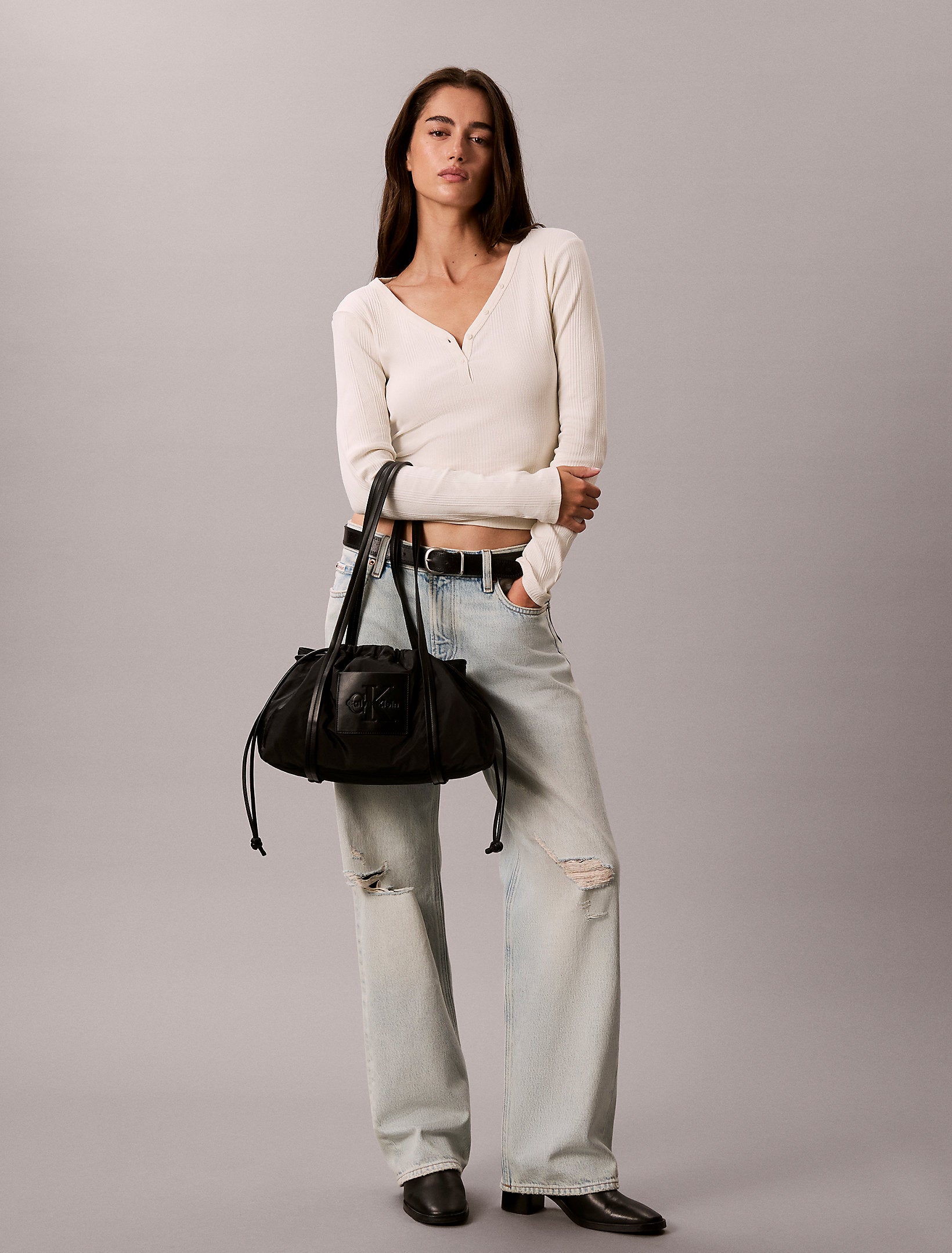 Calvin Klein Nylon Drawstring Satchel Bag
