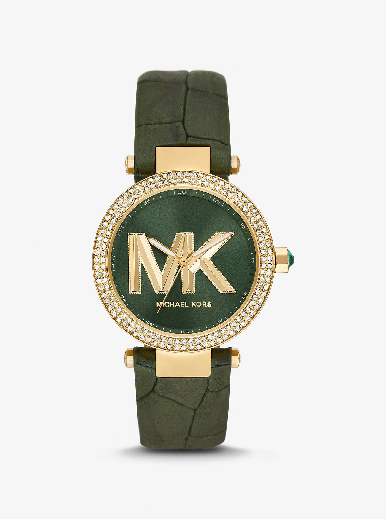 Michael Kors Parker Pavé Gold-Tone and Crocodile Embossed Leather Watch