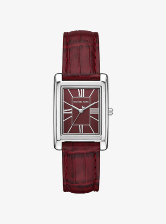 Michael Kors Essex Silver-Tone and Crocodile Embossed Leather Watch