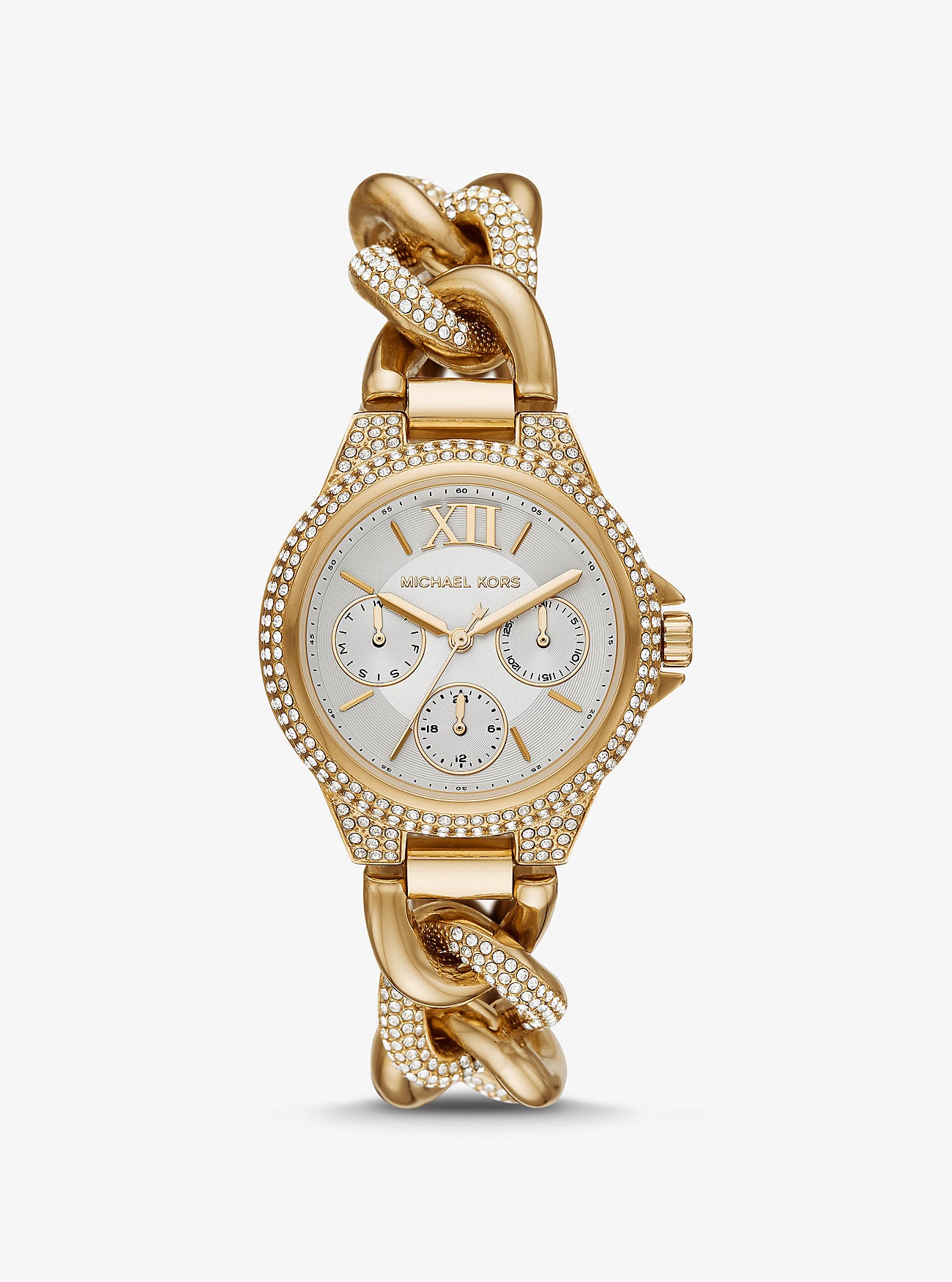 Michael Kors Petite Lock Pavé Gold-Tone and Tortoiseshell Acetate Chain Watch