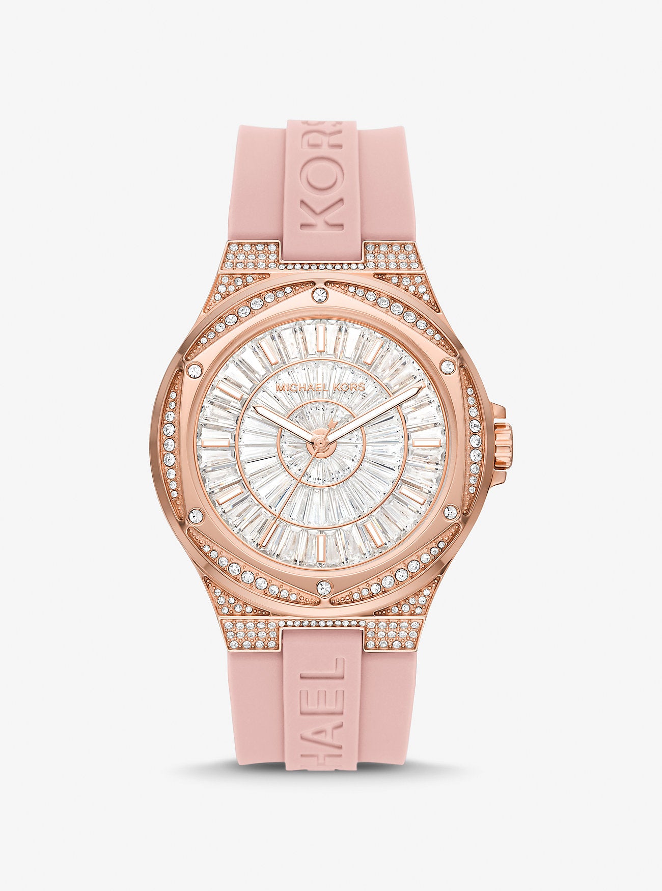 Michael Kors Lennox Pavé Rose Gold-Tone and Silicone Watch