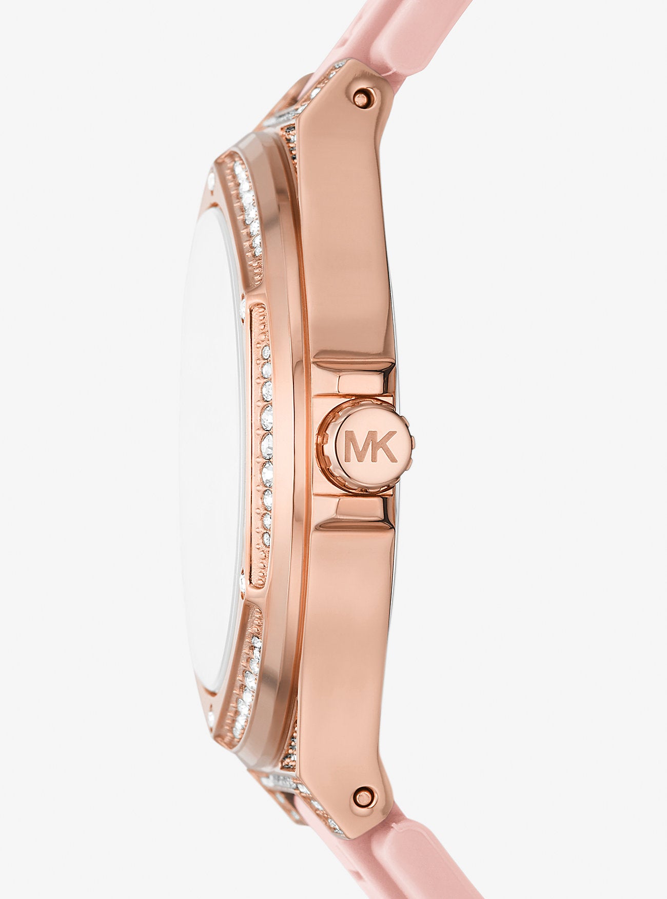 Michael Kors Lennox Pavé Rose Gold-Tone and Silicone Watch