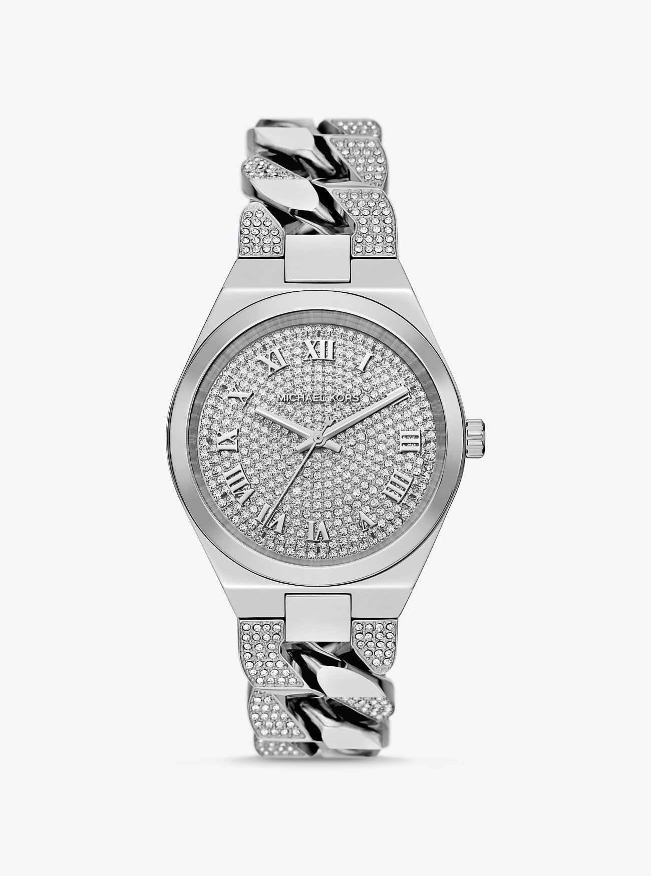 Michael Kors Lennox Pavé Silver-Tone Curb-Link Watch