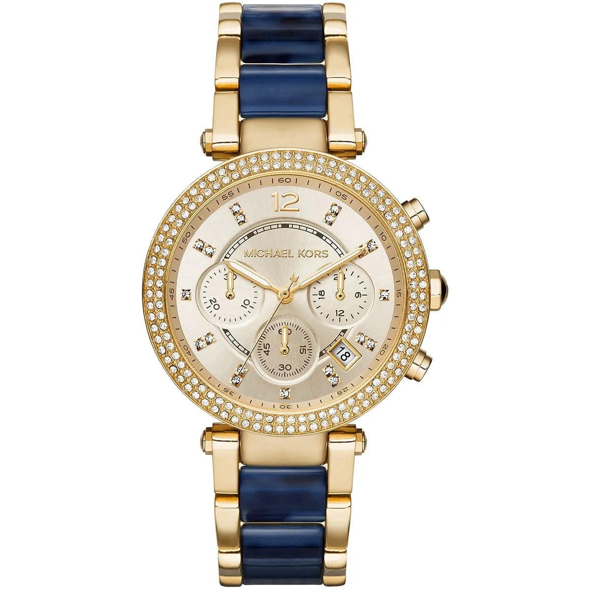 Michael Kors Parker Pavé Gold-Tone and Navy Acetate Watch