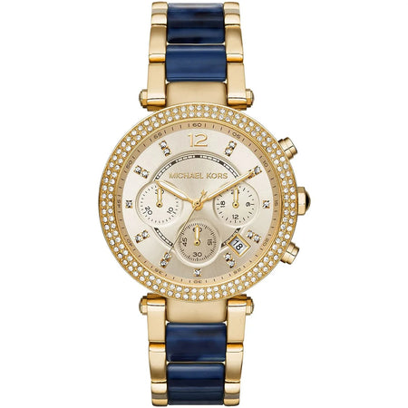 Michael Kors Parker Pavé Gold-Tone and Navy Acetate Watch