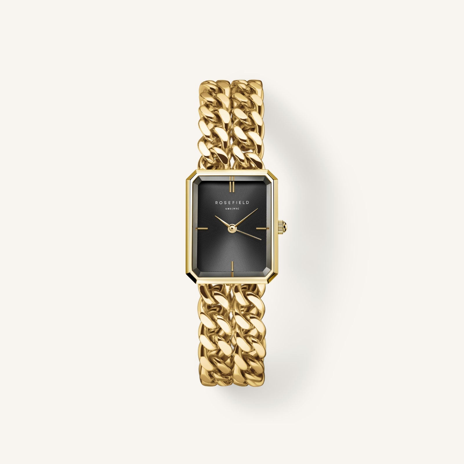 Rosefield Studio Double Chain Black Gold Watch